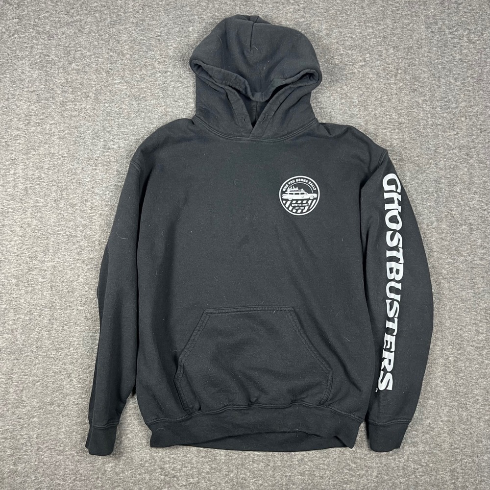 Ghostbusters Graphic Hoodie Mens Medium Black Logo Sleeve Print Pullover
